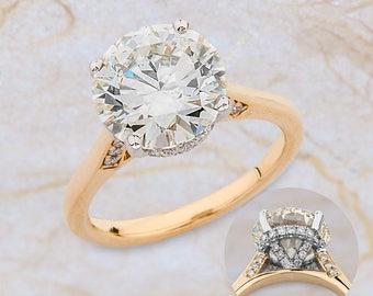 Moissanite Engagement Ring Round / Solitaire Engagement Ring Moissanite / Two Tone Gold Engagement Ring