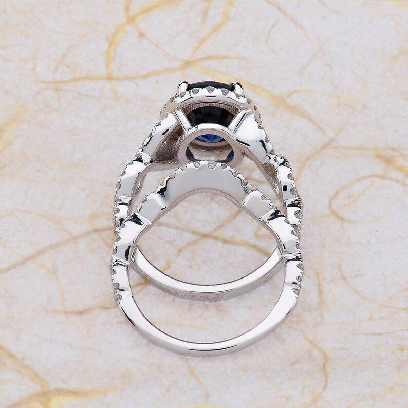 Blue Sapphire Wedding Ring Set / Blue Sapphire Bridal Set / | Etsy