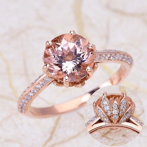 Morganite Engagement Ring Rose Gold / Lotus Engagement Ring Rose Gold with Morganite