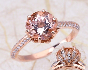 Morganite Engagement Ring Rose Gold / Lotus Engagement Ring Rose Gold with Morganite