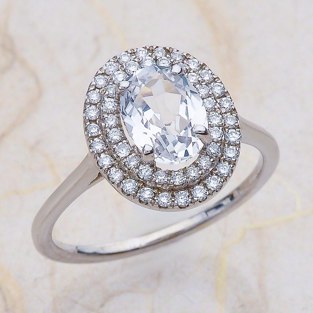 Handmade Oval White Sapphire Engagement Ring