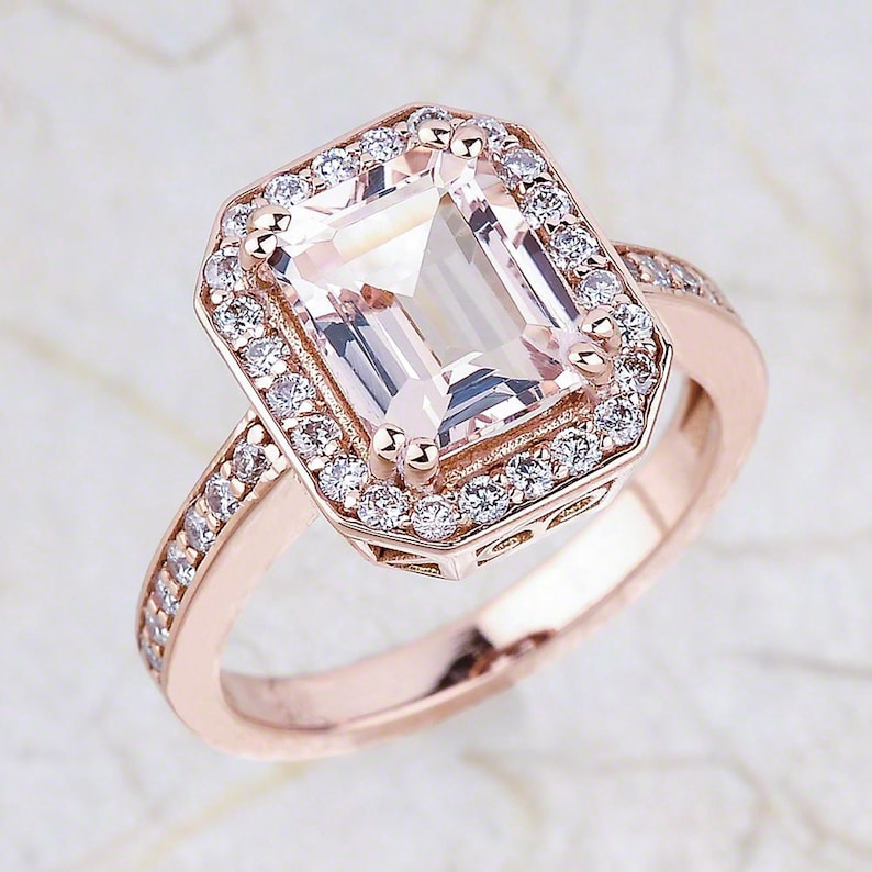 Morganite Engagement Ring Rose Gold, Morganite Rose Gold Engagement Ring, Rose Gold Morganite Ring, Morganite Halo Engagement Ring Rose Gold image 1