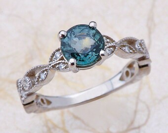 Sapphire Engagement Ring / Green Sapphire Engagement Ring / White Gold Engagement Ring