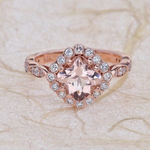 Morganite Engagement Ring, Pink Morganite Ring, Scallop Morganite Ring, Morganite Engagement Ring, 14K Rose Gold