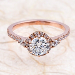 Sapphire Engagement Ring Rose Gold / Round Cut White Sapphire - Etsy