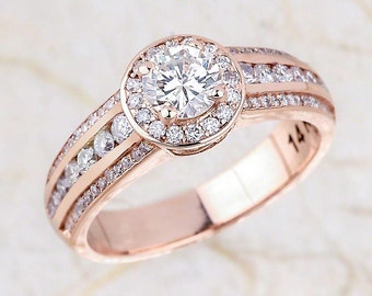 Diamond Engagement Ring Rose Gold, Halo Diamond Engagement Ring Rose Gold, Diamond Channel Set Engagement Ring Rose Gold, Diamond Halo Ring