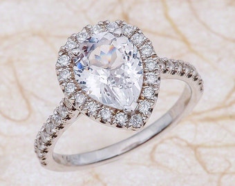 Saphir Verlobungsring / Weißer Saphir Halo Verlobungsring