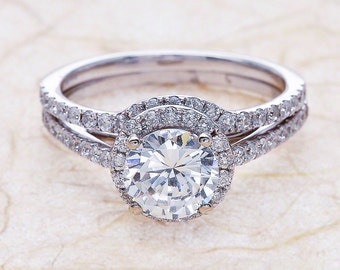 Zestaw pierścionek zaręczynowy Moissanite/okrągły Cut pierścionek zaręczynowy/pierścionek zaręczynowy/Neo Moissanite pierścionek zaręczynowy