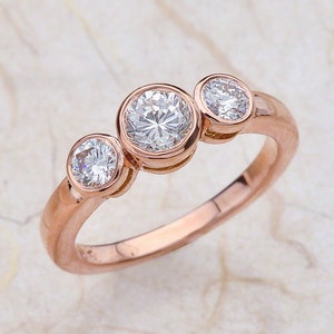 Diamond Three Stone Ring Rose Gold, Past Present Future Three Stone Ring Rose Gold, Diamond Rose Gold Three Stone Ring, Rose Gold Diamond