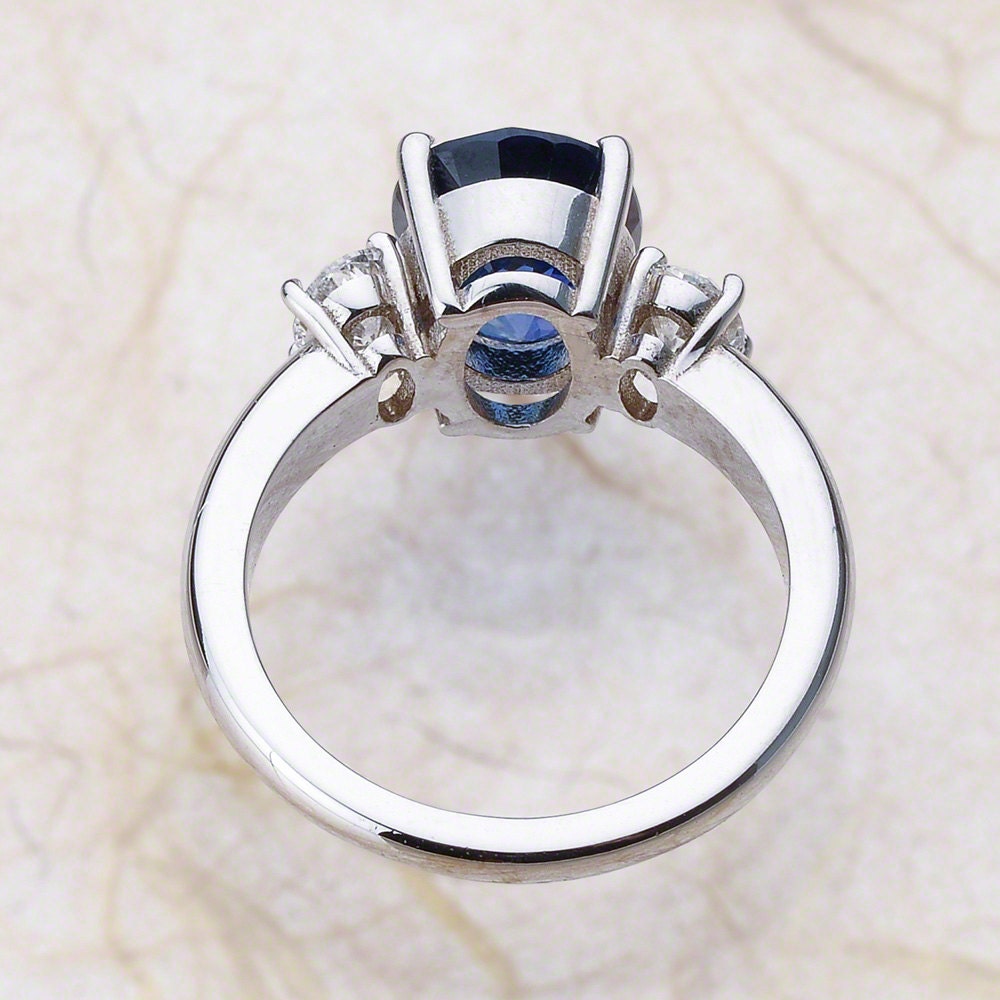 Bague De Fiançailles Saphir Blanc Et Bleu 3,20 Ct Or Blanc 14k - Créée En Laboratoire - Tailles 4 à 12 US