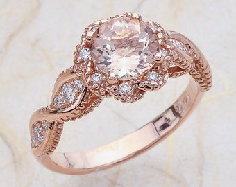 14K Vintage Rose Gold Engagement Ring Morganite