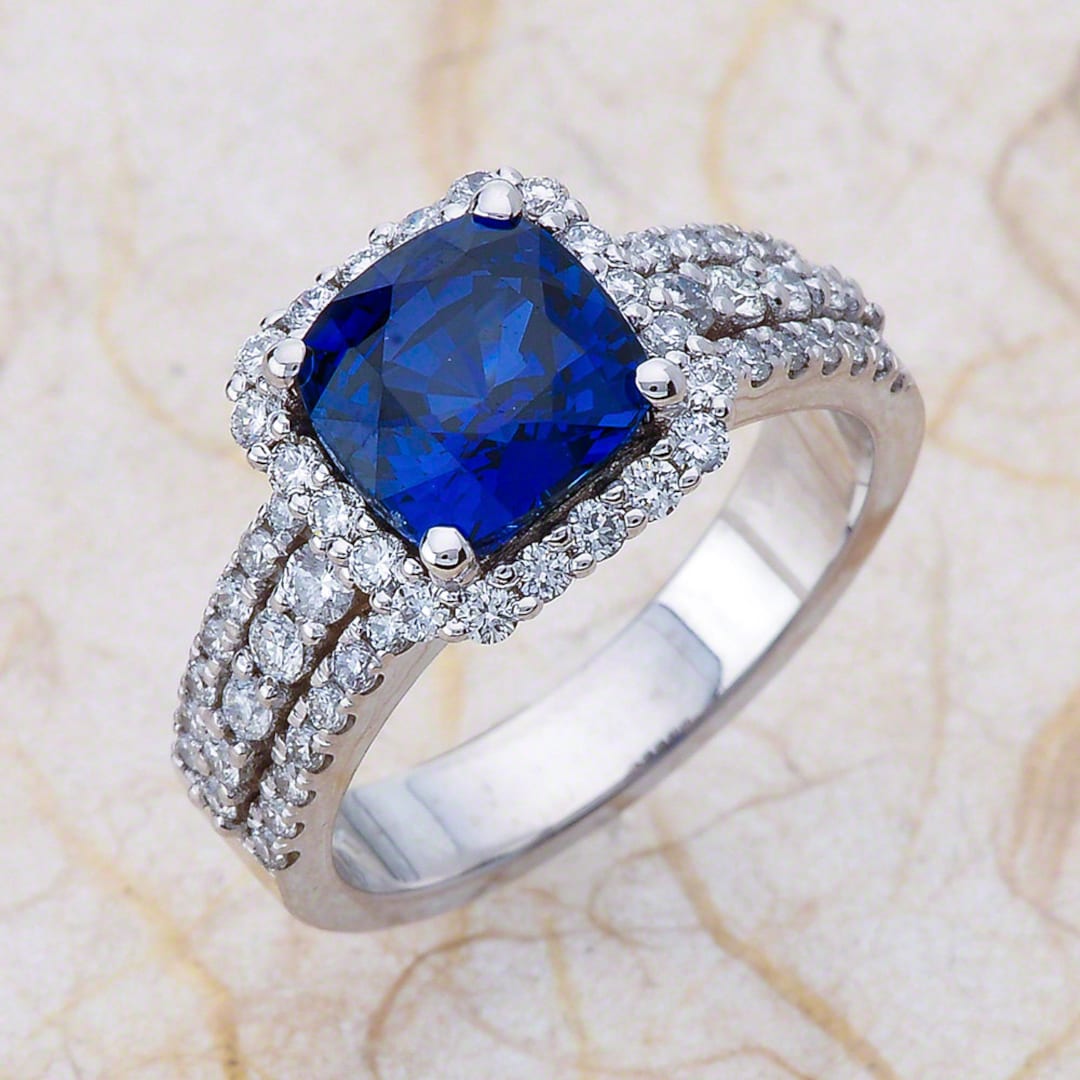Blue Sapphire And Diamond 14kt White Gold Ring