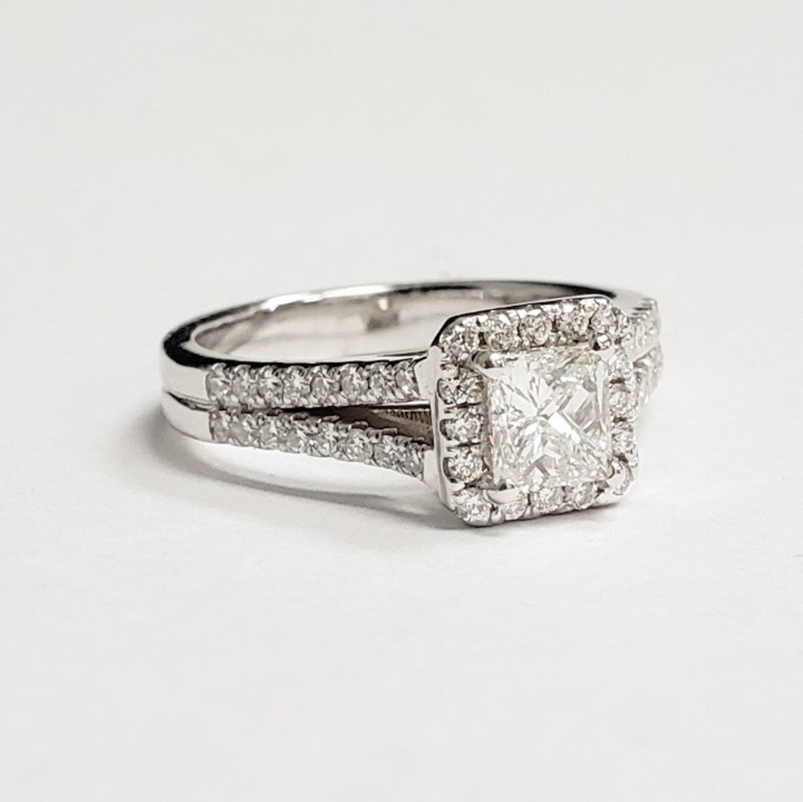 14K White Gold Ring Princess Cut Diamond Halo Ring - Etsy