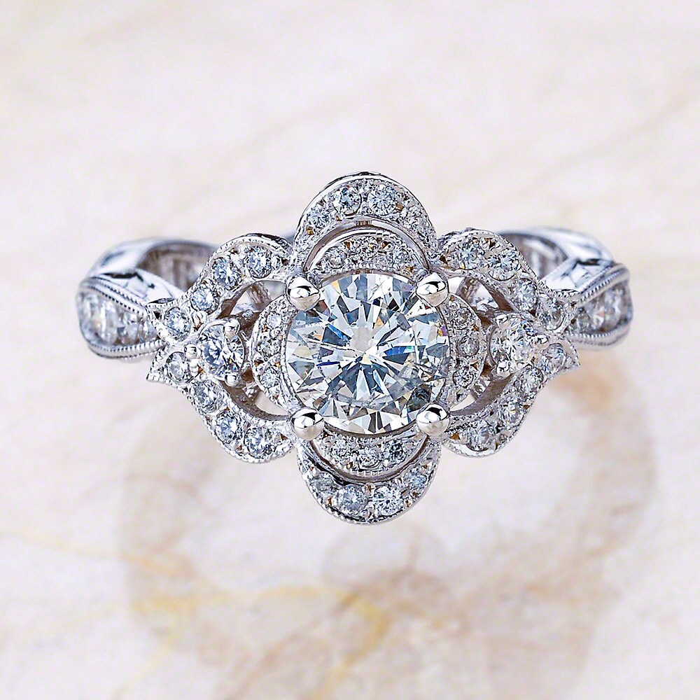 Moissanite Antique Engagement Ring / Round Cut Moissanite Etsy Australia