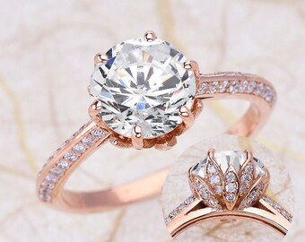 Moissanite Engagement Ring Rose Gold Round / Round Cut NEO Moissanite Engagement Ring Rose Gold