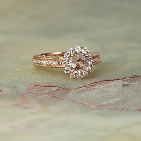 Vintage Morganite Diamond Engagement Ring in 14k Rose Gold | Etsy