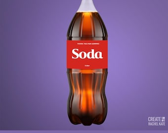 Red Cola Soda Bottle 2 Liter Large US Stickers Labels Favors DIGITAL | Design Your Own! | SBP-005