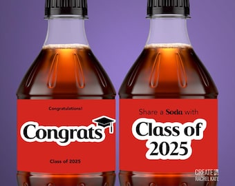 Congrats Graduation Cap Add a Name Red Cola Soda Bottle Small 20 oz ounce US Stickers Labels Favors DIGITAL | Design Your Own!