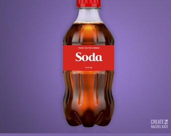 Red Cola Soda Bottle Small 12 fl oz ounce 8 Pack Bottles US Stickers Labels Favors DIGITAL | Design Your Own! | SBP-001