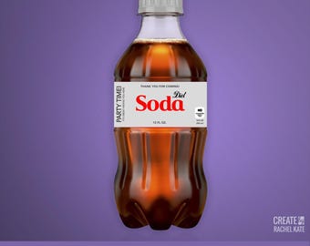 Grey Gray Cola Diet Red Soda Bottle Small 12 fl oz ounce 8 Pack Bottles US Stickers Labels Favors Digital | Design Your Own! | SBP-050