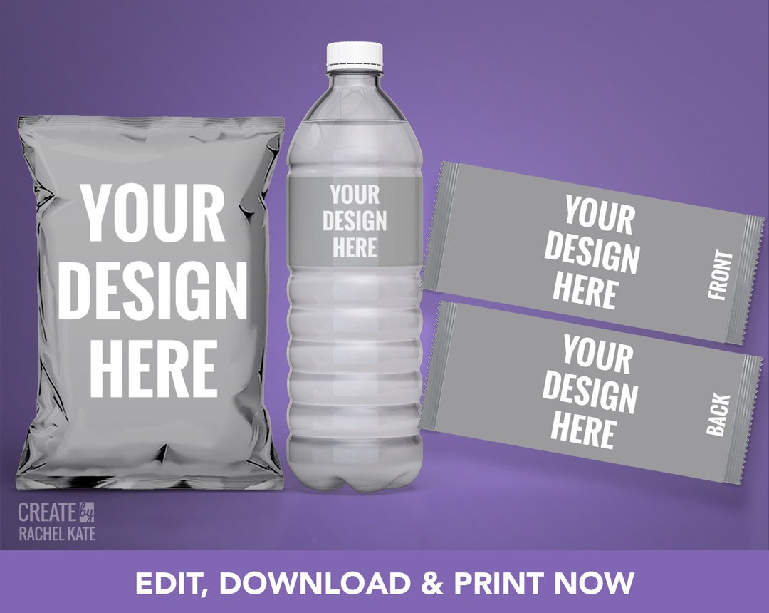 Custom Potato Chip Chips Water Bottle Candy Bar Wrapper Label Set