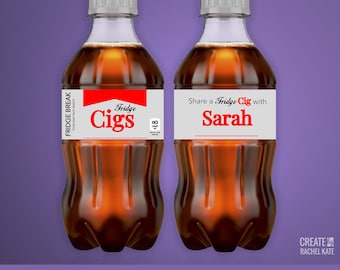 Fridge Cigs Grey Gray Cola Diet Red Soda Bottle Small 12 fl oz ounce 8 Pack Bottles US Stickers Labels Favors Digital | SBP-051