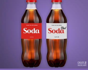 Gray Grey Diet & Red Cola Soda Bottle Small 16 oz 16.9 ounce US Labels Favors Set Combo x2 DIGITAL | Design Your Own with Corjl! | SBP-020