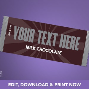 Chocolate Candy Bar Wrapper Stickers Labels Favors | Personalized Nutrition Facts | Editable Edit Yourself DIY with Corjl | CBAR-001