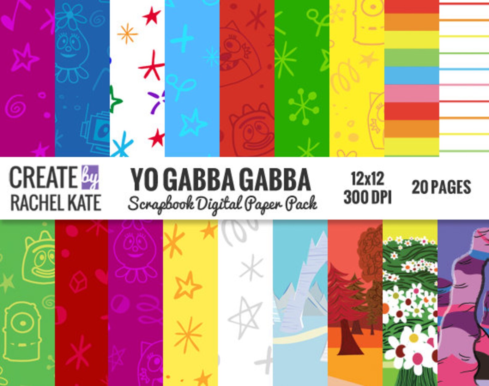 Yo Gabba Gabba Digital Scrapbook Paper Pack Papers Patterns | Etsy