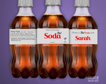 Grey Gray Cola Diet Red Soda Bottle Small 12 fl oz ounce 8 Pack Bottles US Stickers Labels Favors Digital | Design Your Own! | SBP-050