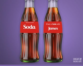 Red Cola Soda Glass Bottle Small 8oz ounce US Stickers Labels Favors DIGITAL | Design Your Own! | SBG-001