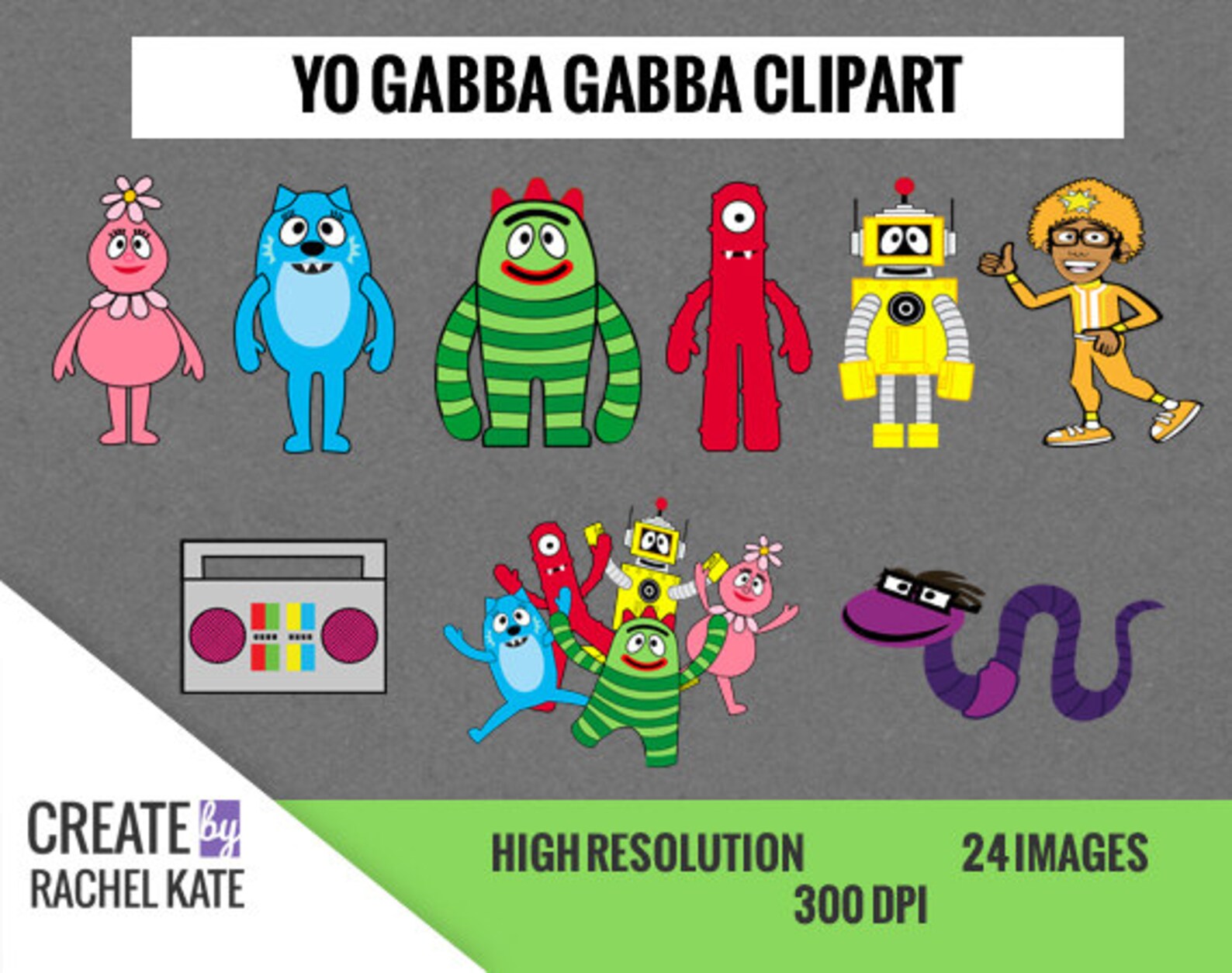 Yo Gabba Gabba Clipart Set for Digital Scrapbook Paper Pack | Etsy