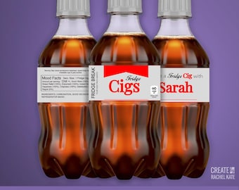 Fridge Cigs Grey Gray Cola Diet Red Soda Bottle Small 12 fl oz ounce 8 Pack Bottles US Stickers Labels Favors Digital | SBP-051