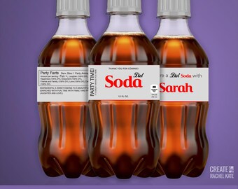 Grey Gray Cola Diet Red Soda Bottle Small 12 fl oz ounce 8 Pack Bottles US Stickers Labels Favors Digital | Design Your Own! | SBP-050