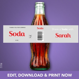 Grey Gray Cola Diet Red Soda Bottle Small 8oz ounce US Stickers Labels Favors DIGITAL | Design Your Own! | SBG-002