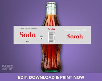 Grey Gray Cola Diet Red Soda Bottle Small 8oz ounce US Stickers Labels Favors DIGITAL | Design Your Own! | SBG-002