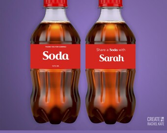 Red Cola Soda Bottle Small 12 fl oz ounce 8 Pack Bottles US Stickers Labels Favors DIGITAL | Design Your Own! | SBP-001
