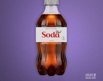 Grey Gray Cola Diet Red Soda Bottle Small 12 fl oz ounce 8 Pack Bottles US Stickers Labels Favors Digital | Design Your Own! | SBP-050
