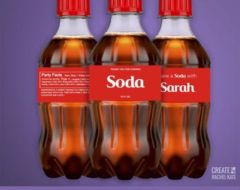 Red Cola Soda Bottle Small 12 fl oz ounce 8 Pack Bottles US Stickers Labels Favors DIGITAL | Design Your Own! | SBP-001