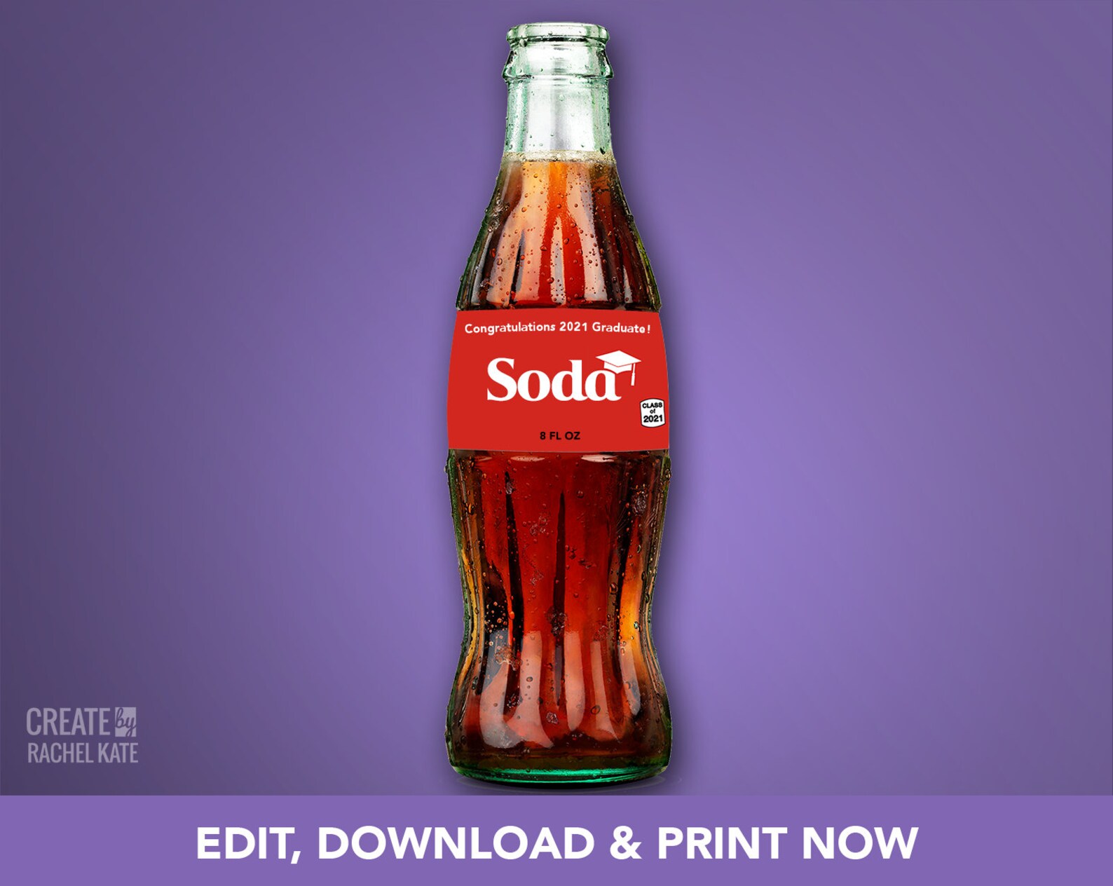 Graduation Cap Red Soda Glass Bottle Small 8oz ounce US Etsy