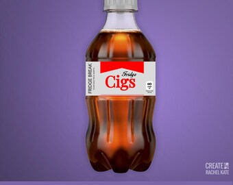 Fridge Cigs Grey Gray Cola Diet Red Soda Bottle Small 12 fl oz ounce 8 Pack Bottles US Stickers Labels Favors Digital | SBP-051