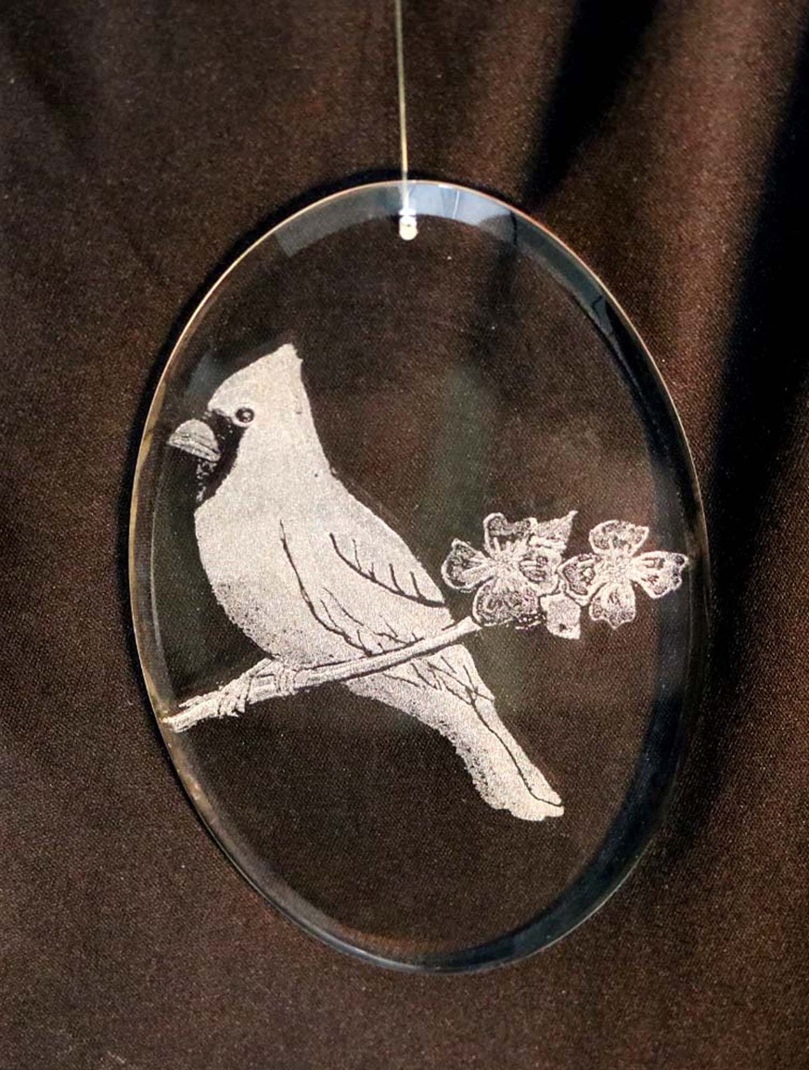 Cardinal Glass Suncatchers for Windows Red Bird Etching Oval - Etsy