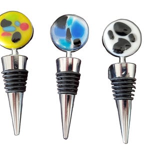 Wine Stoppers,Fused Glass, Wine Gifts, Stainless Steel, Handmade