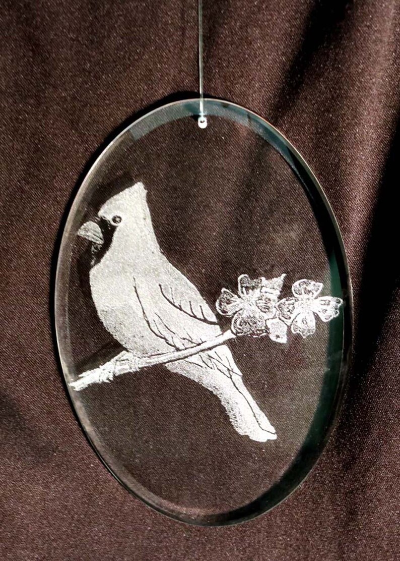Cardinal Glass Suncatchers for Windows Red Bird Etching Oval - Etsy