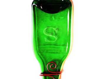 Spoon Rest for Kitchen Counter, Custom Letters, Emerald Green Glass