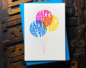 Birthday Letterpress Card | Birthday Balloons