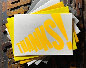 Thanks! Letterpress Card | Fluorescent Yellow