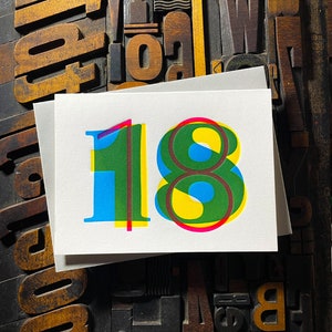 Tarjeta tipográfica del 18.º cumpleaños