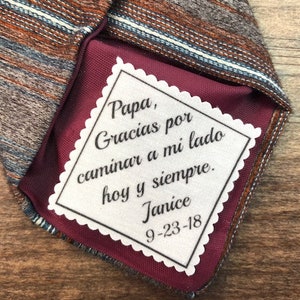 Wedding Tie Patch - Father of the Bride - Gift for Dad, SPANISH, ENGLISH, 2" or 2.5" Wide Patch, Sew On  or Iron On, Ink Printed