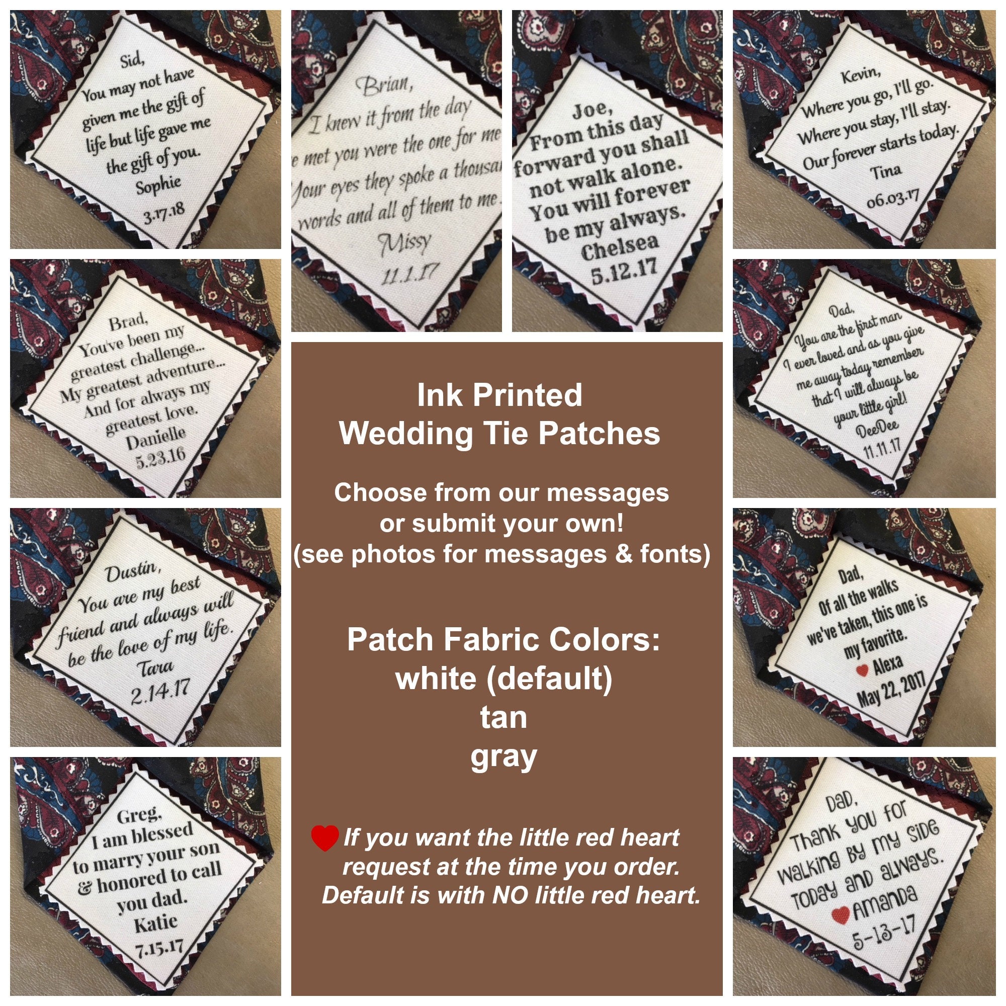 PERSONALIZED TIE PATCH - Sew, Iron, Peel & Stick - Father of Bride - Father of Groom - Groom Tie Patch, 2.5" Wide Patch, Price Is Per Patch